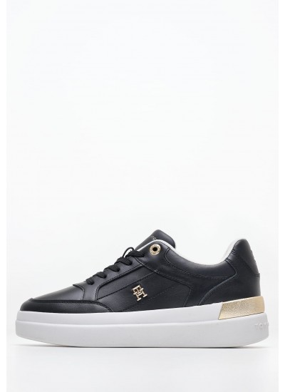 Women Casual Shoes Lux.Hardware Black Leather Tommy Hilfiger