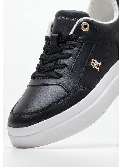 Women Casual Shoes Lux.Hardware Black Leather Tommy Hilfiger