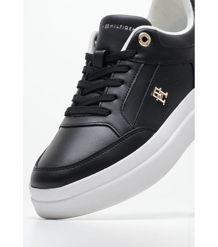 Women Casual Shoes Lux.Hardware Black Leather Tommy Hilfiger