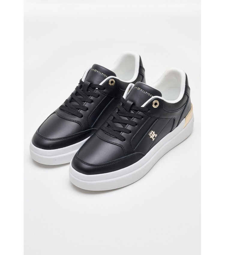 Women Casual Shoes Lux.Hardware Black Leather Tommy Hilfiger