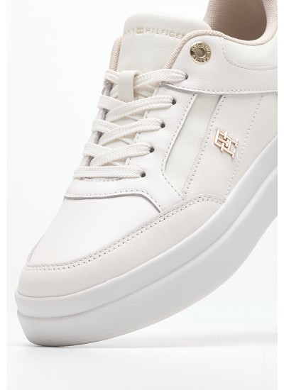 Women Casual Shoes Lux.Hardware White Leather Tommy Hilfiger