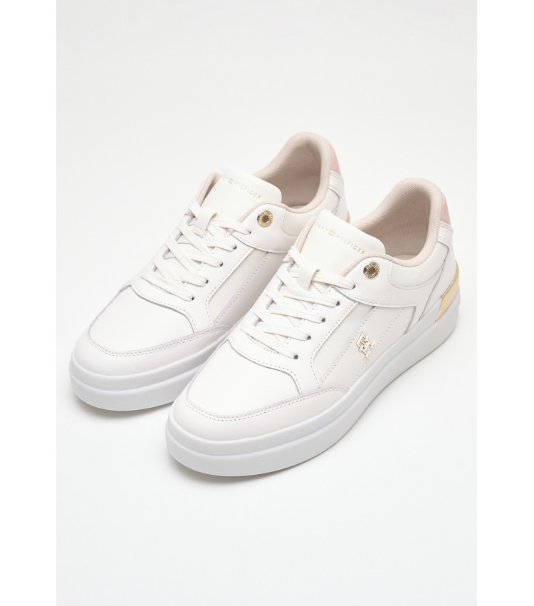 Women Casual Shoes Lux.Hardware White Leather Tommy Hilfiger