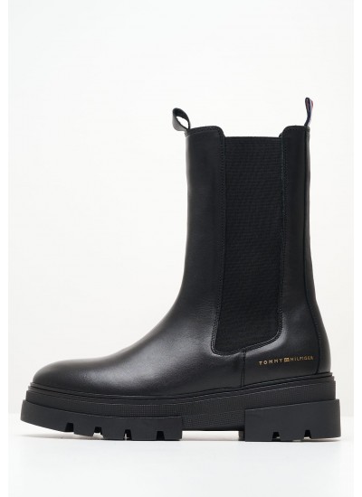 Γυναικεία Μποτάκια Monochromatic.Boot Μαύρο Δέρμα Tommy Hilfiger