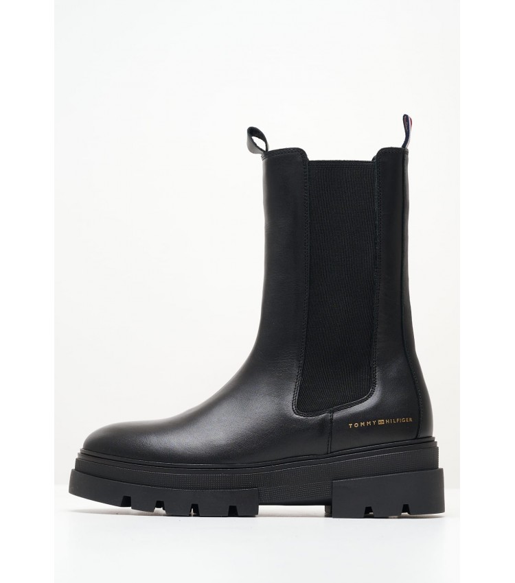 Γυναικεία Μποτάκια Monochromatic.Boot Μαύρο Δέρμα Tommy Hilfiger