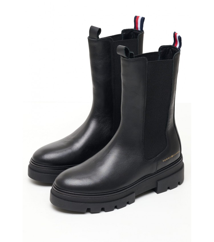 Γυναικεία Μποτάκια Monochromatic.Boot Μαύρο Δέρμα Tommy Hilfiger