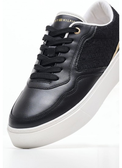 Women Casual Shoes Platform.Monogram Black Leather Tommy Hilfiger