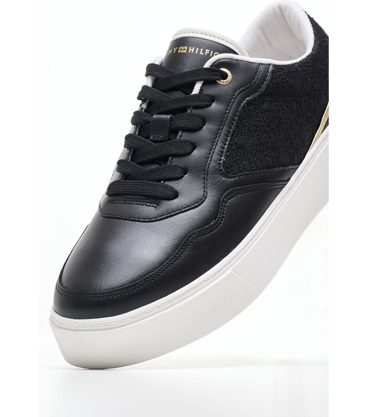 Women Casual Shoes Platform.Monogram Black Leather Tommy Hilfiger