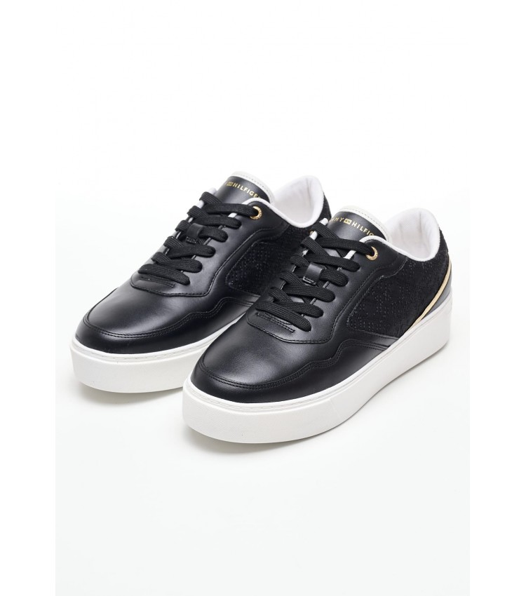 Women Casual Shoes Platform.Monogram Black Leather Tommy Hilfiger