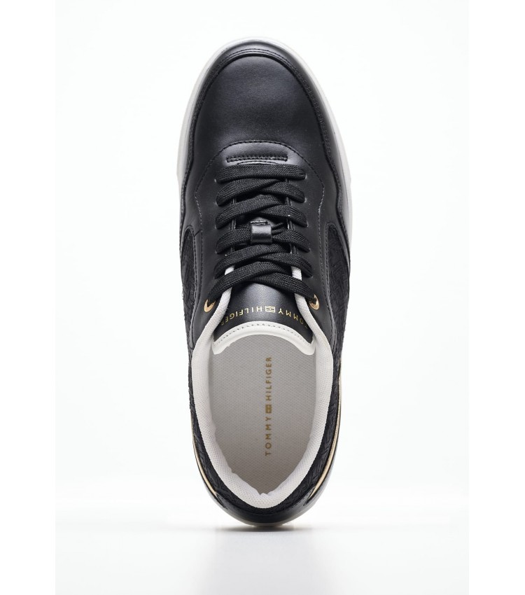 Women Casual Shoes Platform.Monogram Black Leather Tommy Hilfiger