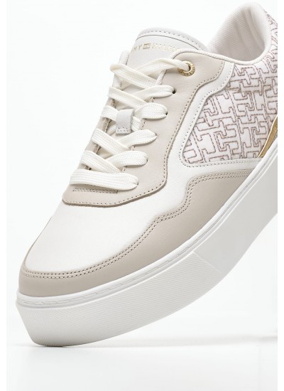 Women Casual Shoes Platform.Monogram White Leather Tommy Hilfiger