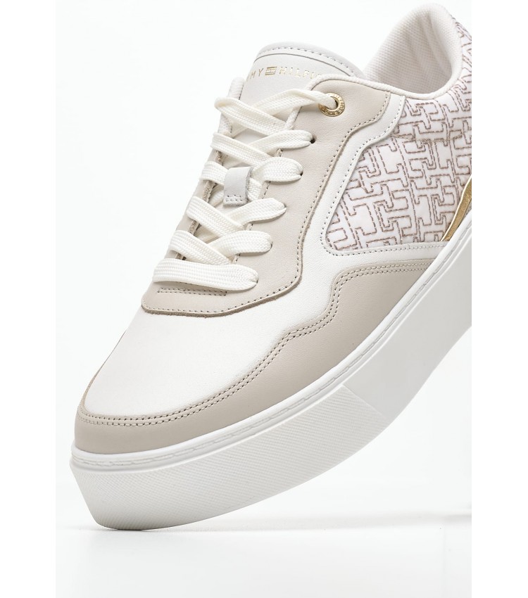 Women Casual Shoes Platform.Monogram White Leather Tommy Hilfiger