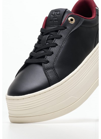 Γυναικεία Παπούτσια Casual Platform.Sneaker Μαύρο Δέρμα Tommy Hilfiger