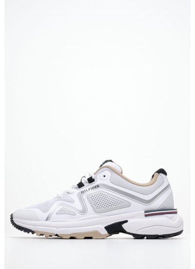 Ανδρικά Παπούτσια Casual Runner.Knit Άσπρο Ύφασμα Tommy Hilfiger