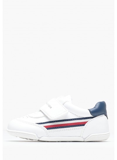 Παιδικά Παπούτσια Casual Stripes.Low Άσπρο ECOleather Tommy Hilfiger