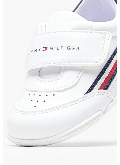 Παιδικά Παπούτσια Casual Stripes.Low Άσπρο ECOleather Tommy Hilfiger