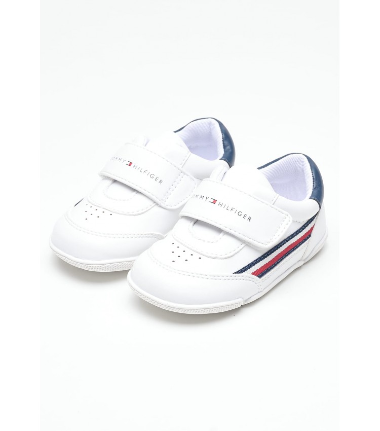 Παιδικά Παπούτσια Casual Stripes.Low Άσπρο ECOleather Tommy Hilfiger