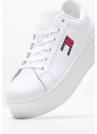 Γυναικεία Παπούτσια Casual Tjw.Flat.Ess Άσπρο Δέρμα Tommy Hilfiger