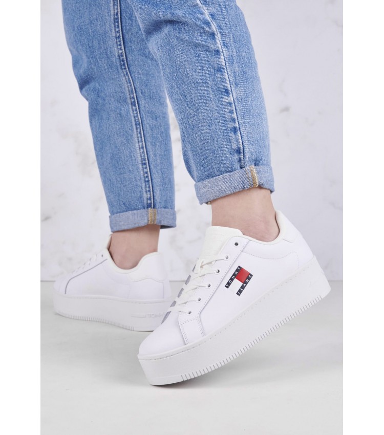 Γυναικεία Παπούτσια Casual Tjw.Flat.Ess Άσπρο Δέρμα Tommy Hilfiger