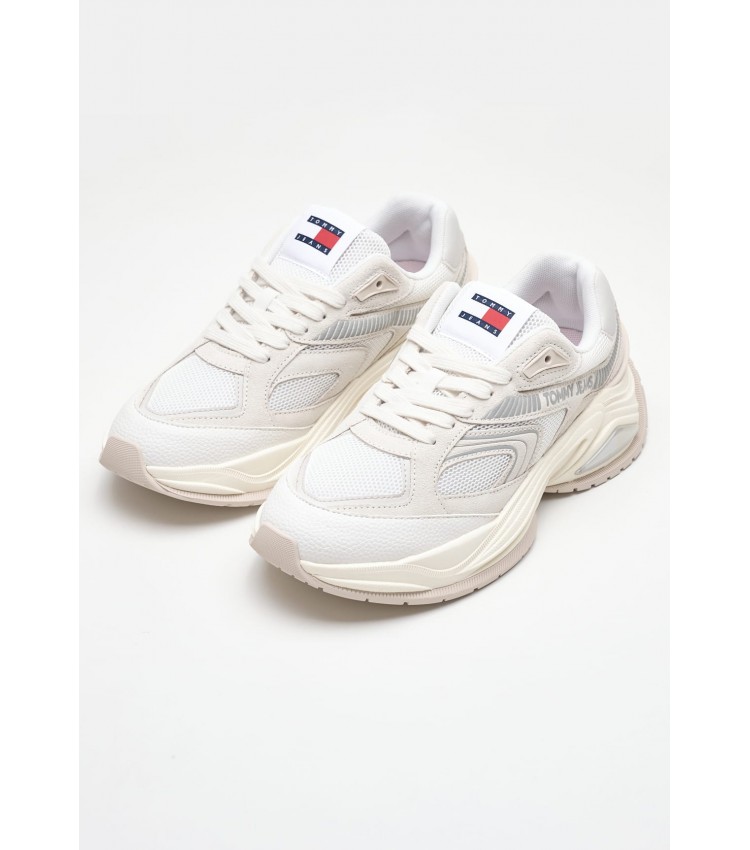 Women Casual Shoes Tjw.Trendy Beige Leather Tommy Hilfiger