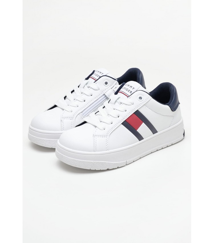 Παιδικά Παπούτσια Casual Uni.Flag Άσπρο ECOleather Tommy Hilfiger