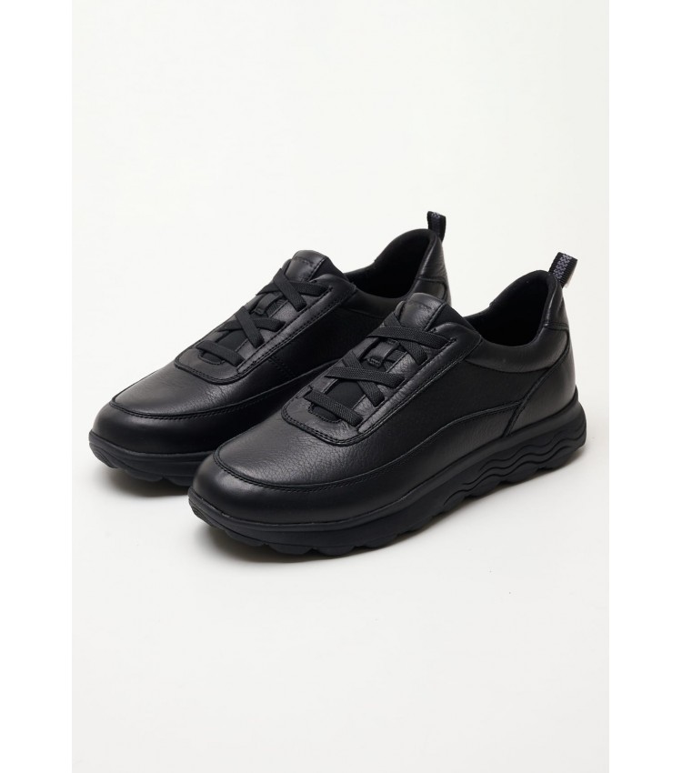 Men Casual Shoes Spherica.Tumbled Black Leather Geox