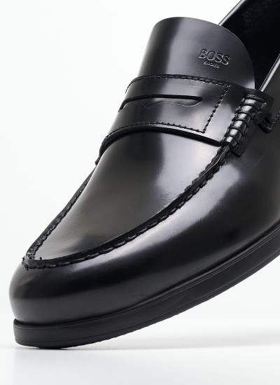 Men Moccasins R6711 Black Leather Boss shoes