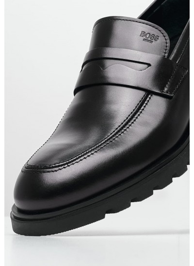 Men Moccasins A7575 Black Leather Boss shoes