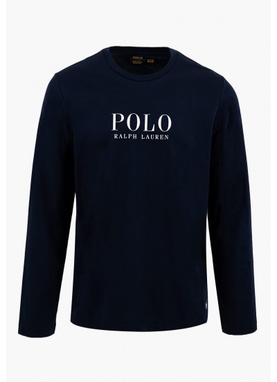 Ανδρικές Μπλούζες Ls.Crew.Top Σκούρο Μπλε Βαμβάκι Ralph Lauren