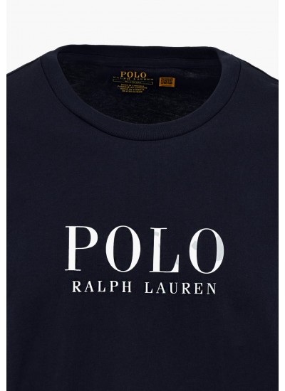 Ανδρικές Μπλούζες Ls.Crew.Top Σκούρο Μπλε Βαμβάκι Ralph Lauren