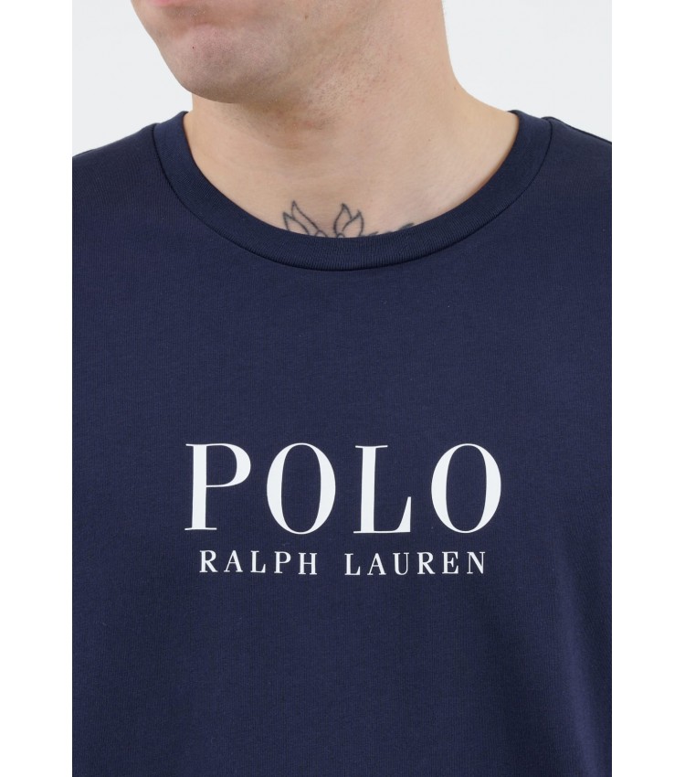 Ανδρικές Μπλούζες Ls.Crew.Top Σκούρο Μπλε Βαμβάκι Ralph Lauren