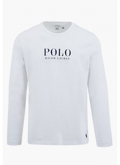 Ανδρικές Μπλούζες Ls.Crew.Top Άσπρο Βαμβάκι Ralph Lauren