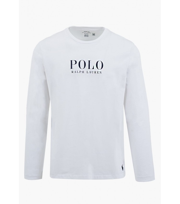 Ανδρικές Μπλούζες Ls.Crew.Top Άσπρο Βαμβάκι Ralph Lauren