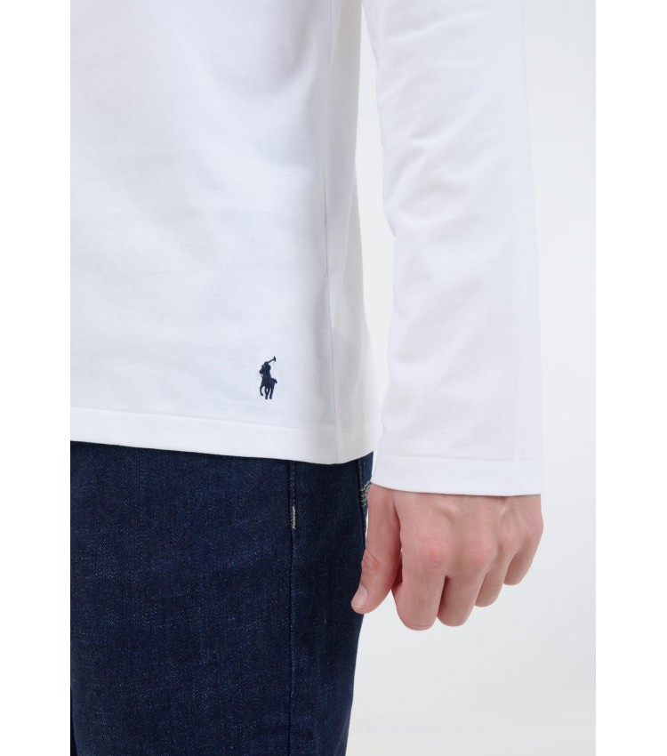 Ανδρικές Μπλούζες Ls.Crew.Top Άσπρο Βαμβάκι Ralph Lauren