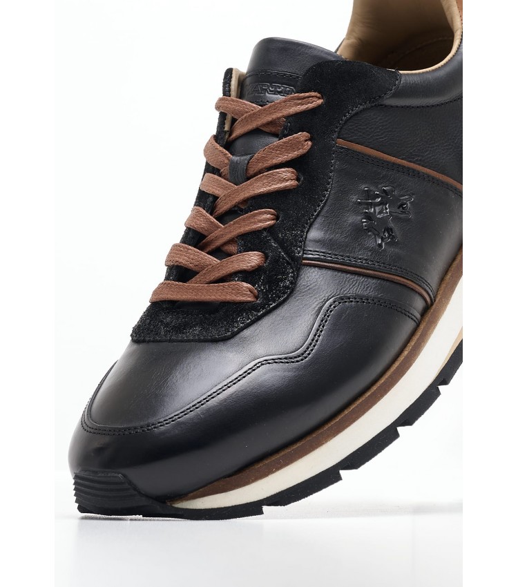 Men Casual Shoes 242071 Black Leather La Martina