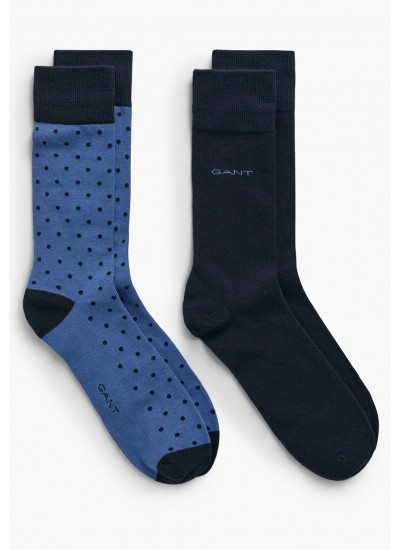 Men Socks 2Pack.Dotsolid Blue Cotton GANT