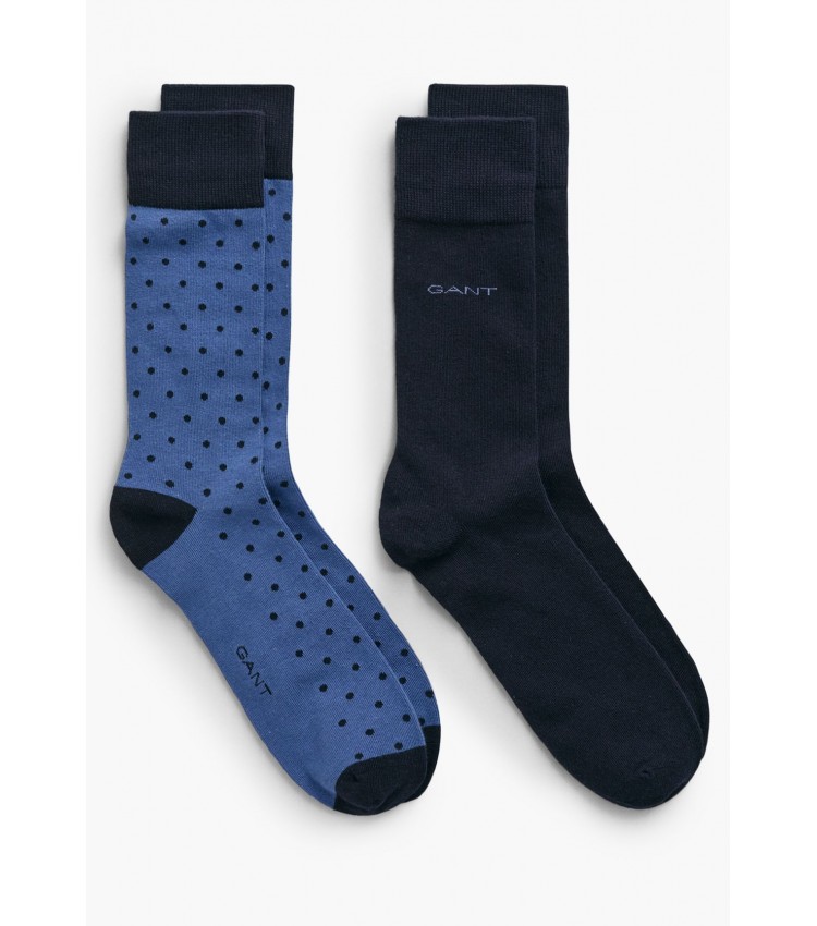 Men Socks 2Pack.Dotsolid Blue Cotton GANT