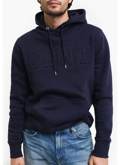 Ανδρικά Φούτερ Embossed.Hoodie Σκούρο Μπλε Βαμβάκι GANT