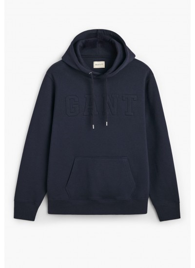 Ανδρικά Φούτερ Embossed.Hoodie Σκούρο Μπλε Βαμβάκι GANT