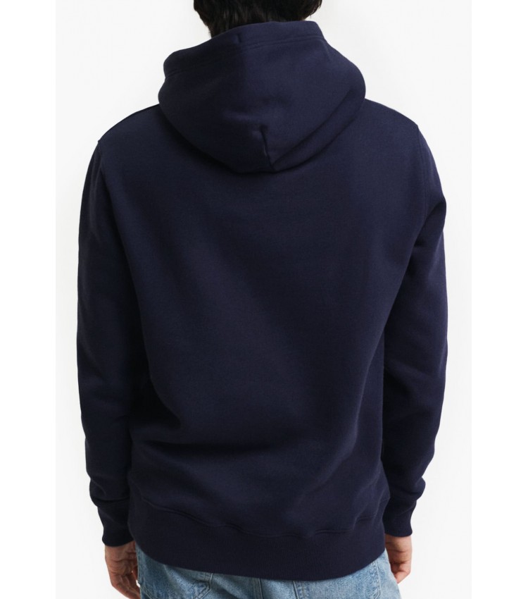 Ανδρικά Φούτερ Embossed.Hoodie Σκούρο Μπλε Βαμβάκι GANT