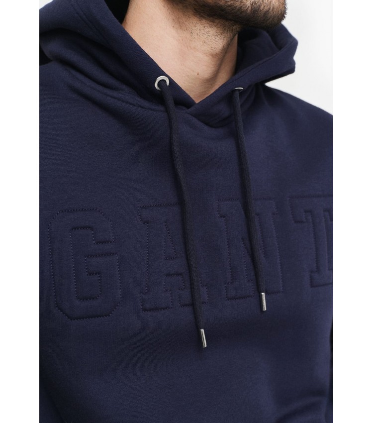 Ανδρικά Φούτερ Embossed.Hoodie Σκούρο Μπλε Βαμβάκι GANT