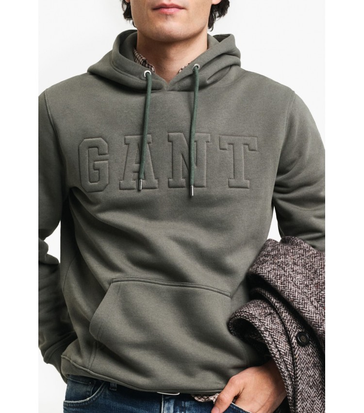 Ανδρικά Φούτερ Embossed.Hoodie Πράσινο Βαμβάκι GANT