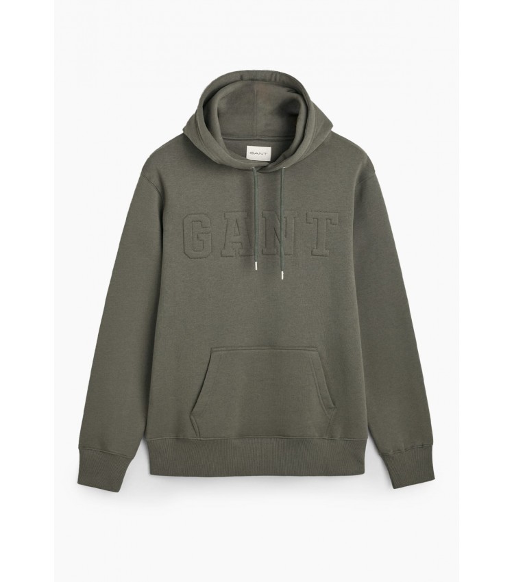 Ανδρικά Φούτερ Embossed.Hoodie Πράσινο Βαμβάκι GANT