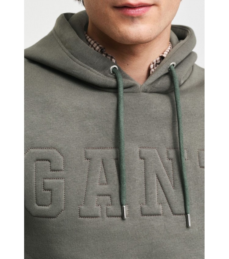 Ανδρικά Φούτερ Embossed.Hoodie Πράσινο Βαμβάκι GANT