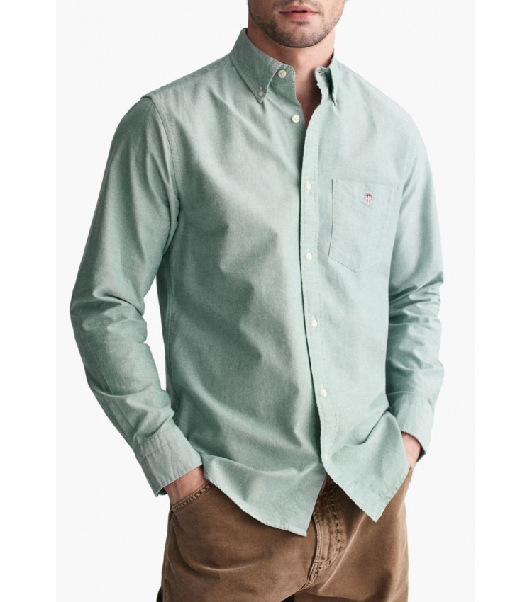 Ανδρικά Πουκάμισα Oxford.Shirt.1 Πράσινο Βαμβάκι GANT