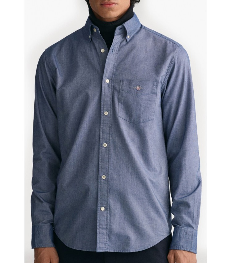 Ανδρικά Πουκάμισα Oxford.Shirt Μπλε Βαμβάκι GANT