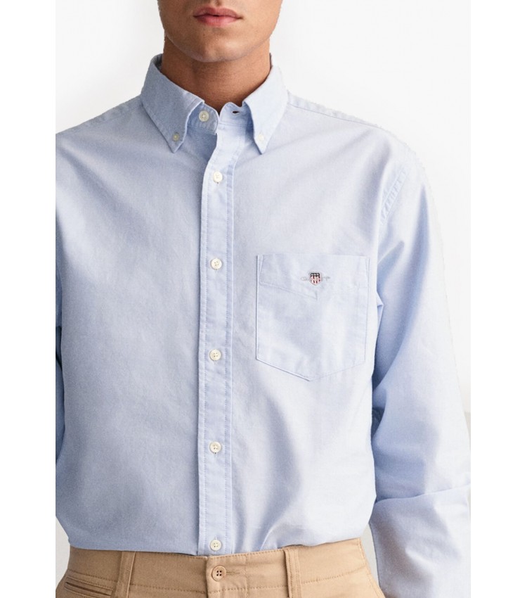 Ανδρικά Πουκάμισα Oxford.Shirt Μπλέ Ανοιχτό Βαμβάκι GANT