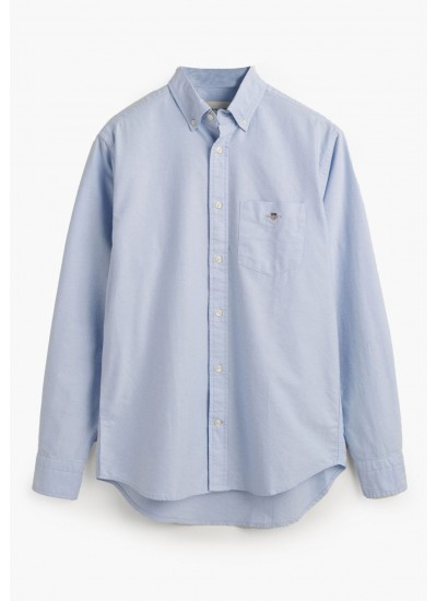 Ανδρικά Πουκάμισα Oxford.Shirt Μπλέ Ανοιχτό Βαμβάκι GANT