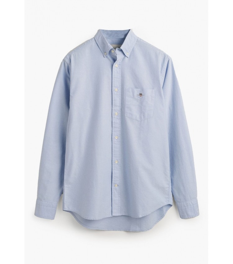 Ανδρικά Πουκάμισα Oxford.Shirt Μπλέ Ανοιχτό Βαμβάκι GANT