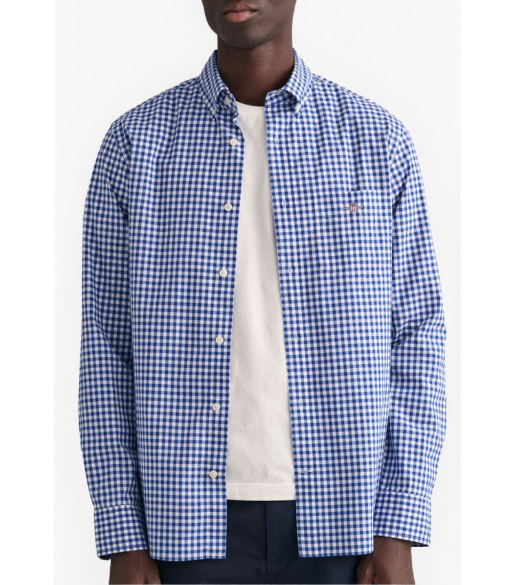 Ανδρικά Πουκάμισα Pop.Gingham Μπλε Βαμβάκι GANT