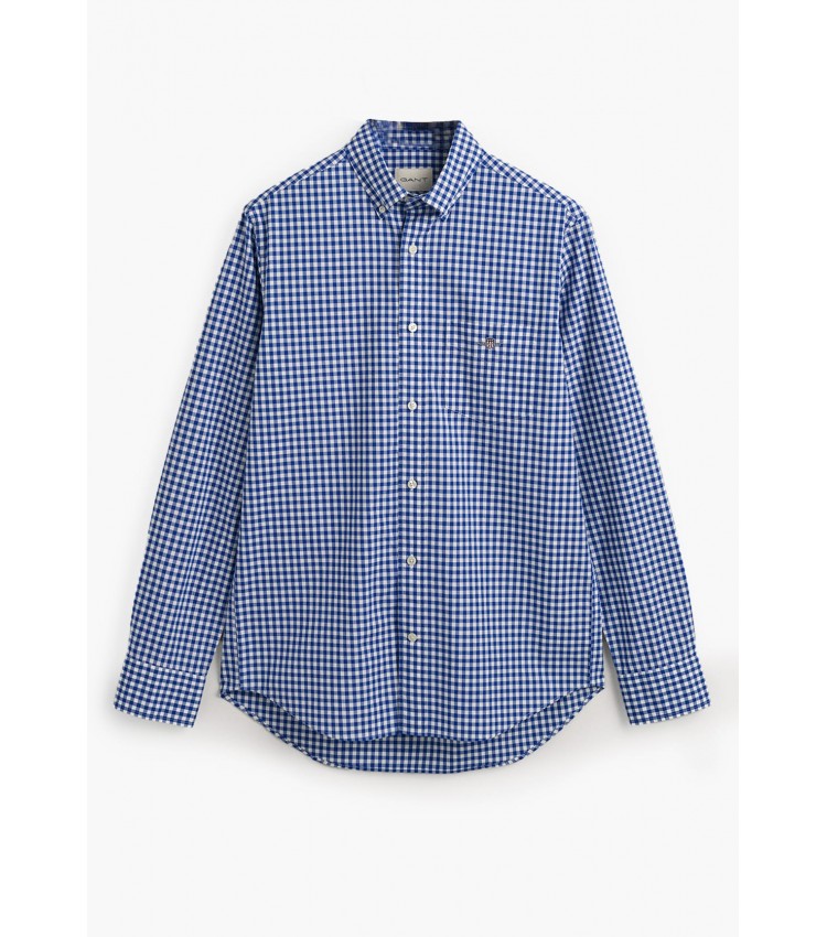 Ανδρικά Πουκάμισα Pop.Gingham Μπλε Βαμβάκι GANT